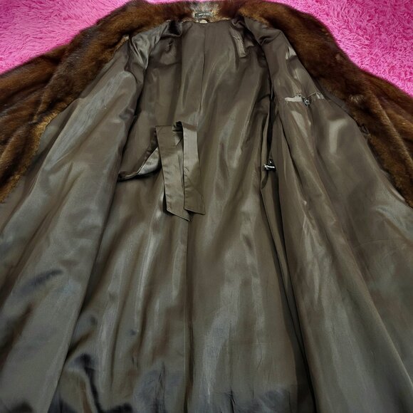 VINTAGE~PLUS 1X/2X~RANCH BROWN MAHOGANY GENUINE REAL FULL LENGTH MINK FUR COAT - Picture 16 of 16